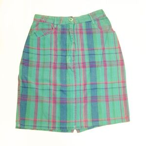 Vintage 1990's blue green teal magenta high waisted plaid mini skirt